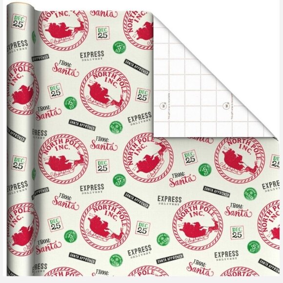 Hallmark Wrapping Paper Christmas Stamps From Santa Jumbo Roll 90 sq ft - Picture 2 of 6